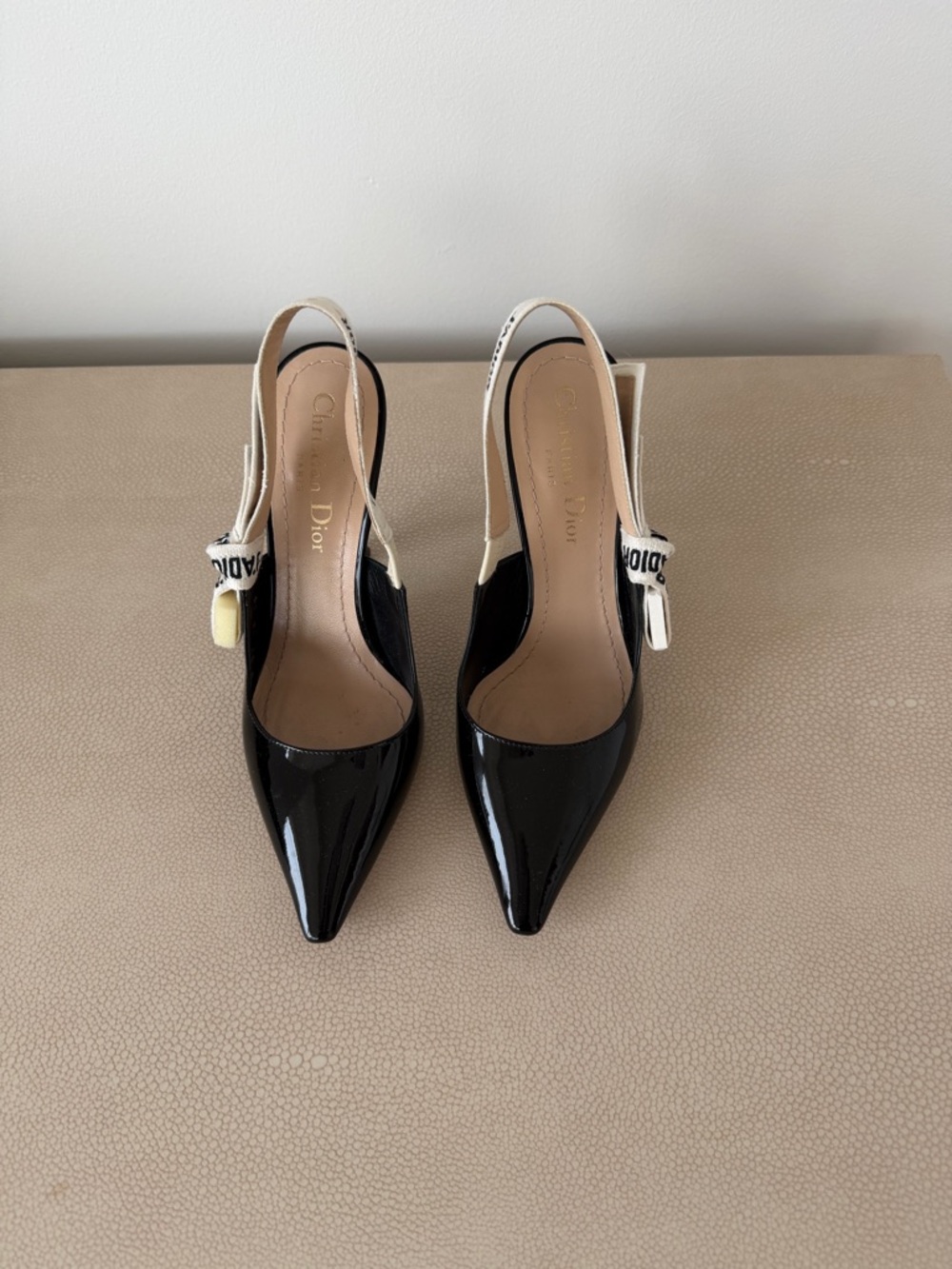 Dior Black Patent Pointed Slingback Pumps